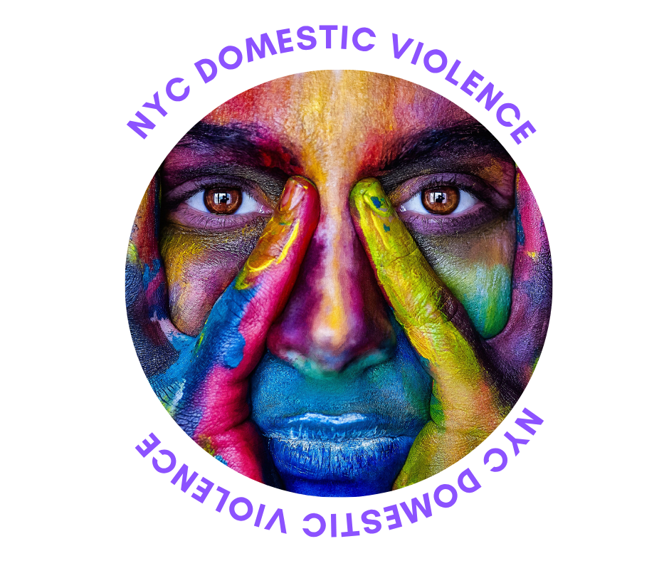 NYC Domestic Violence Support Logo: Stylized face with hands painted in bright colors